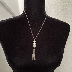 Elegant Silver Pearl Tassel Necklace